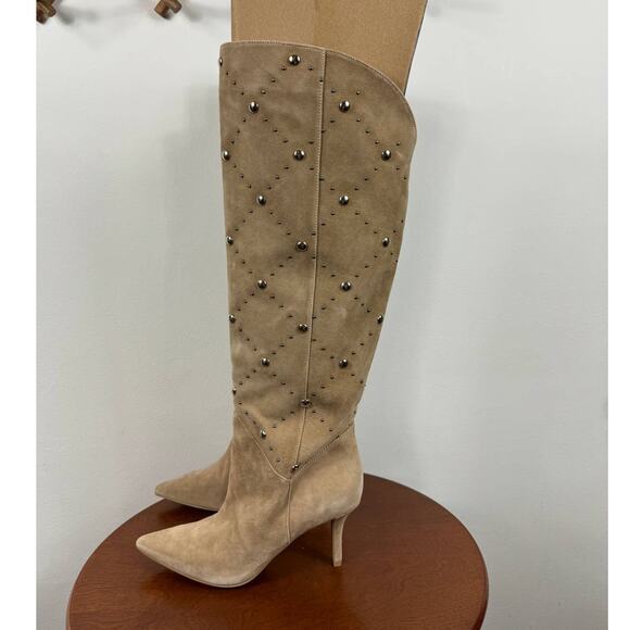 New Vince Camuto Fimulie Studded High Knee Boots Tortilla Suede Women's Size 7.5 - Picture 3 of 8